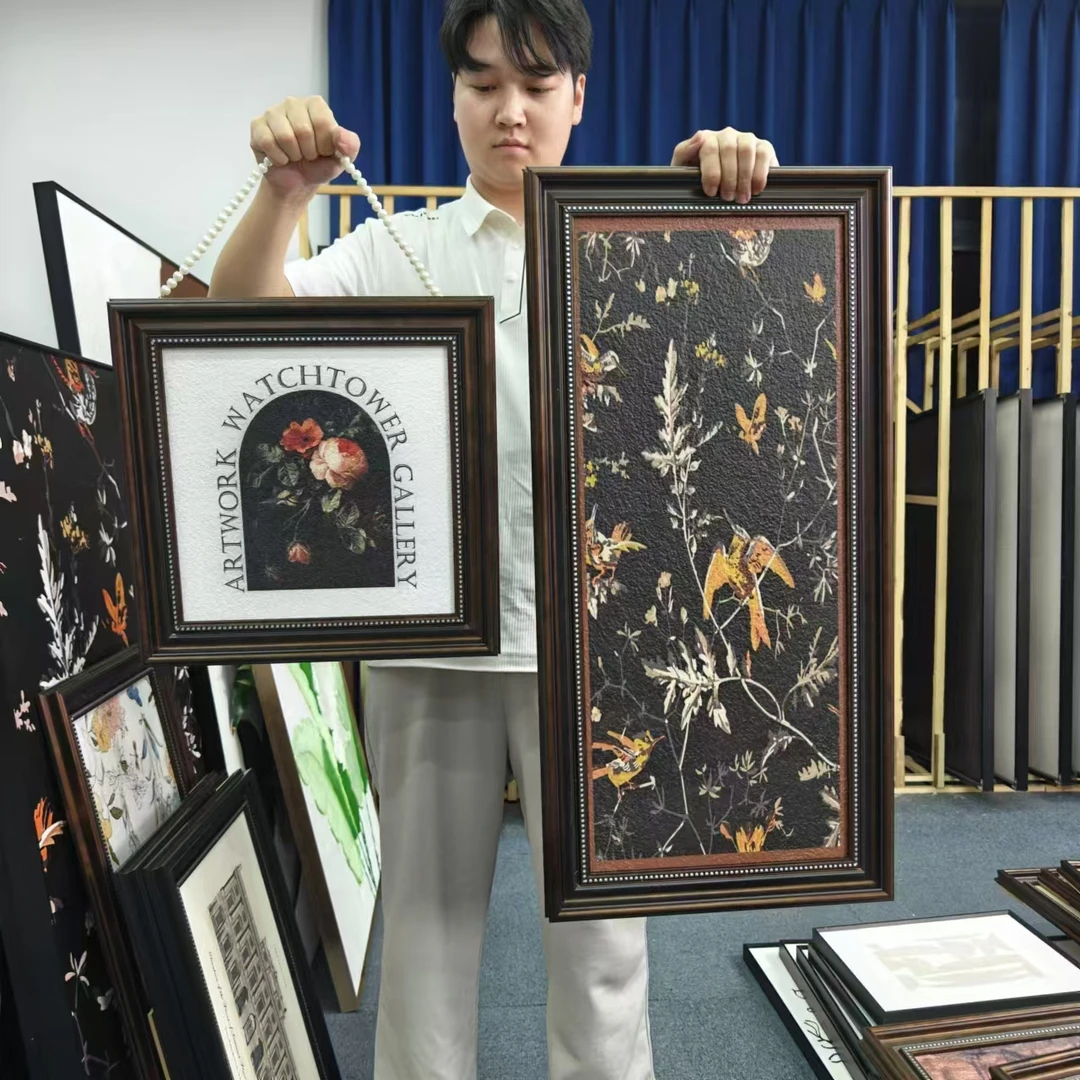 法式中古玄关挂画小众组合床头装饰画高级感客厅项链黑鸟壁画4080