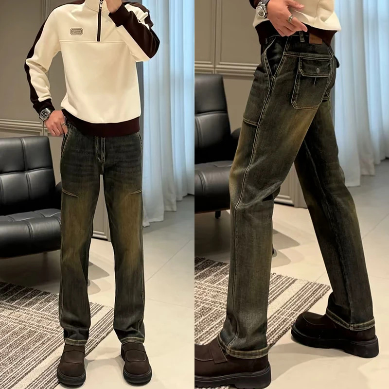 欧货男士牛仔裤2025新款轻奢休闲裤男复古蓝宽松百搭痞帅潮男裤子