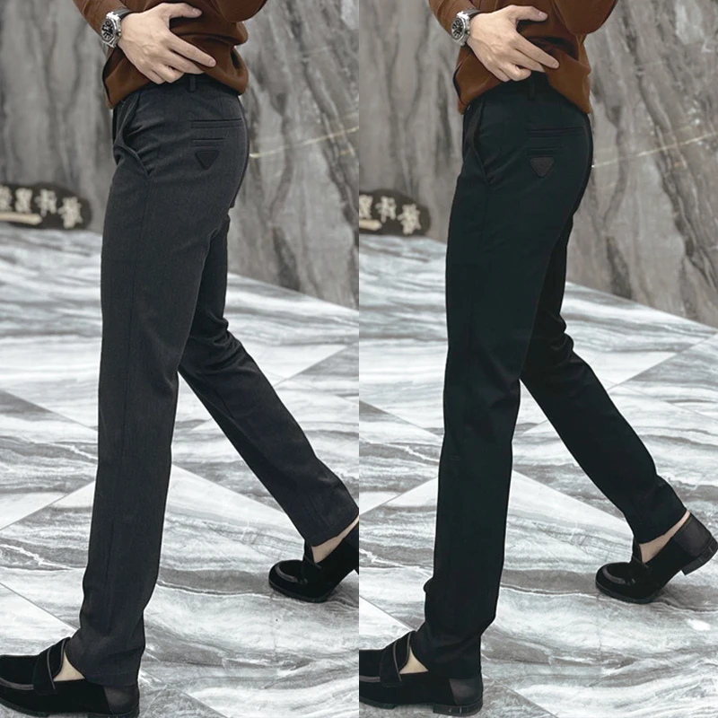 2025商务休闲裤爆款男士百搭纯色小脚裤时尚轻奢小西裤高端潮长裤