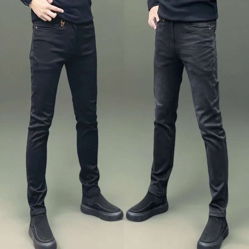 黑色男牛仔裤子秋季爆款潮男裤子紧身痞帅小众修身百搭欧货裤子