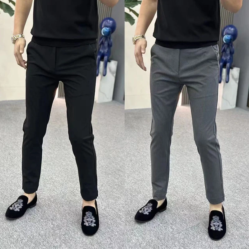 2025新款商务休闲裤男士九分小脚裤时尚百搭修身简约高档裤子长裤