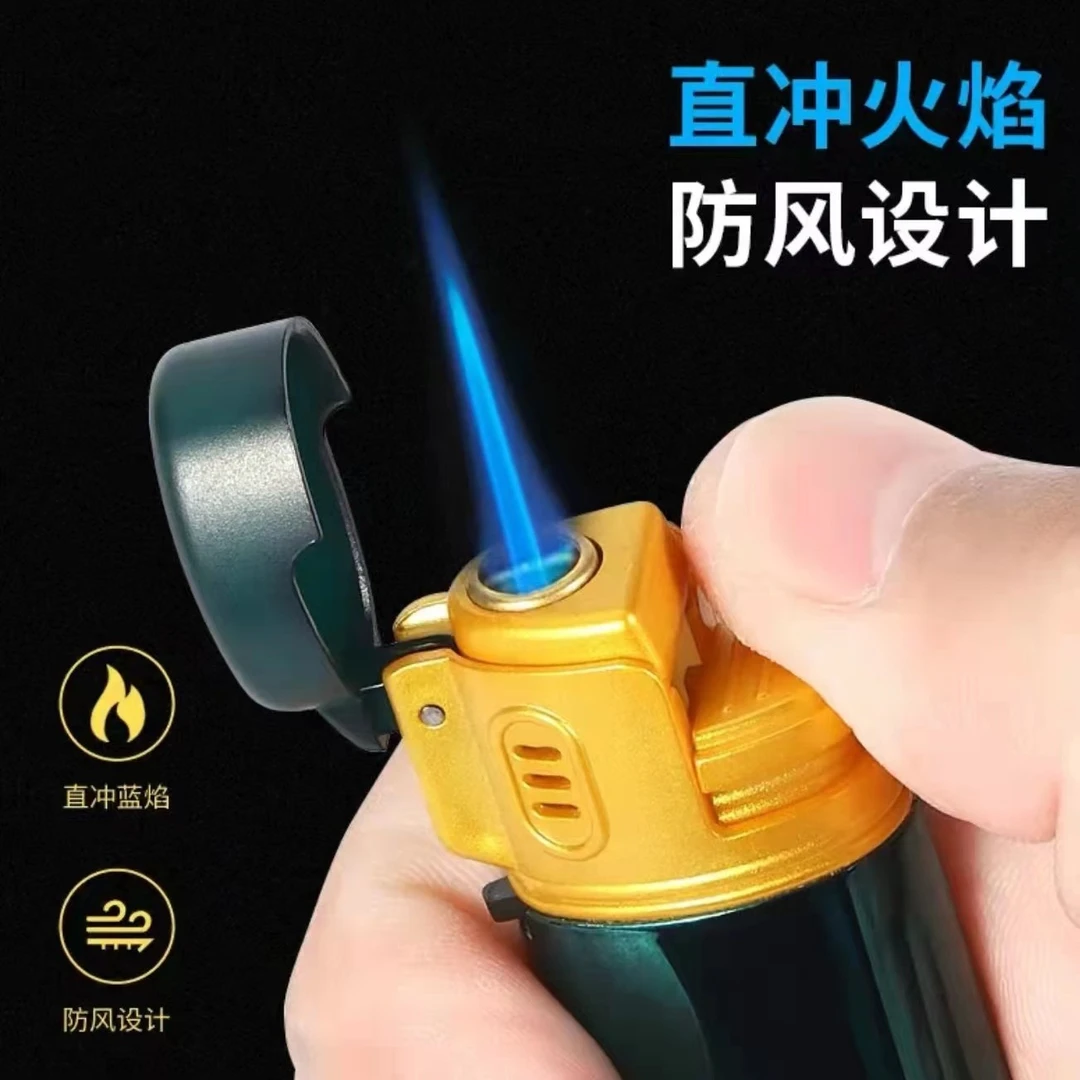 金属大翻盖蓝焰直冲防爆防风打火机免费定制广告防尘防沙个性