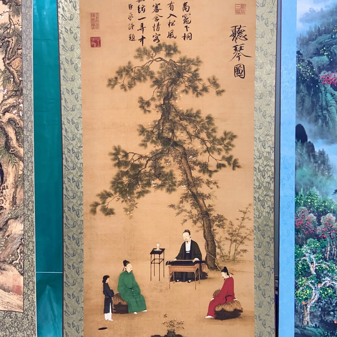 （听琴图）客厅书房茶室国风挂画装饰画