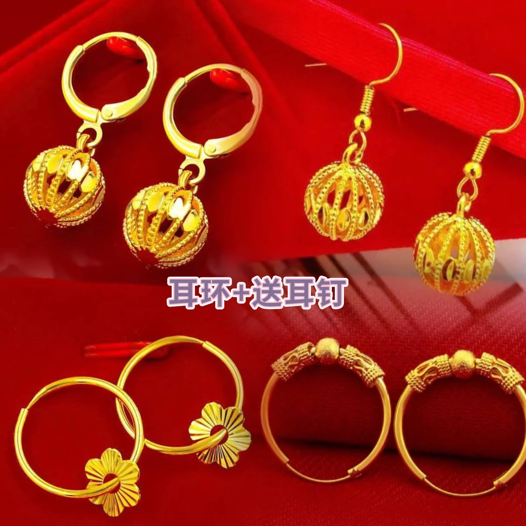 铜合金耳饰 时尚转运珠耳环金色耳饰女款 送妈妈气质时尚百搭耳圈
