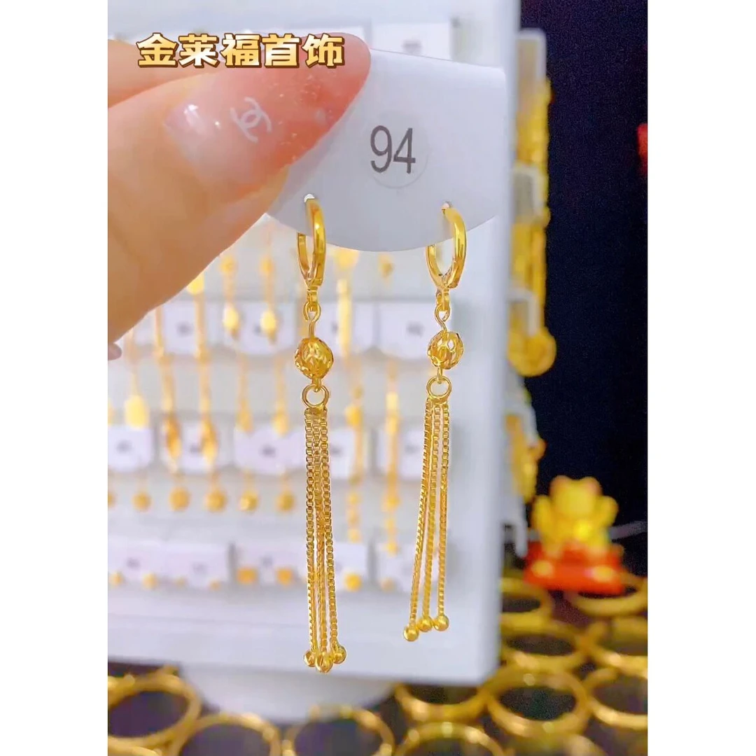 高品质耳环 真金色转运珠流苏耳环长款耳线轻奢时尚耳饰