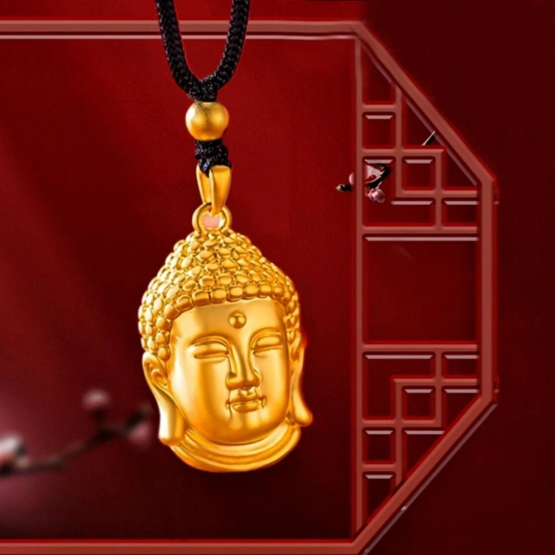 时尚气质精美黑绳佛头项链 黑绳大佛头吊坠可调节毛衣链古风爆款