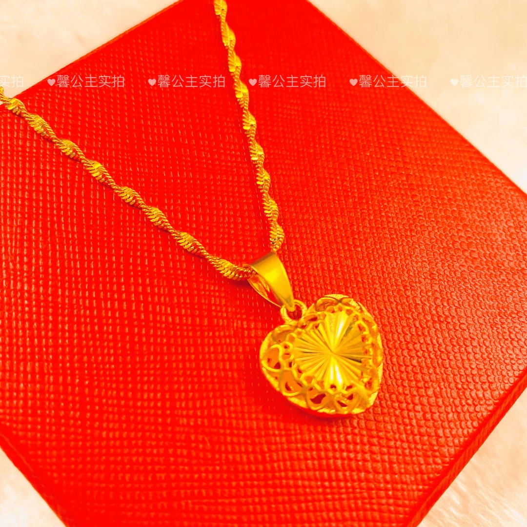 铜合金项链 高品质爆款爱心项链女简约金色吊坠精美双爱心锁骨链