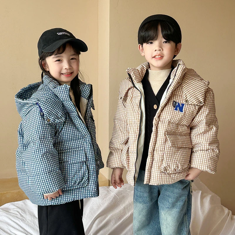 【源头好物】2023经典休闲宽松小清新满印格子款图案童宝羽绒服