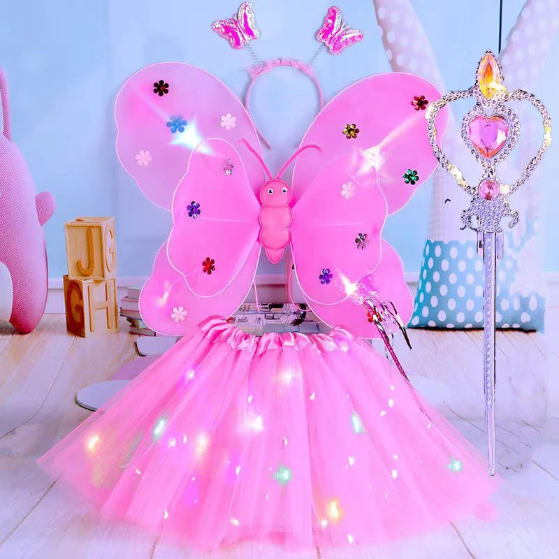 带灯蝴蝶翅膀带灯裙子魔法棒小女孩背饰发光玩具蝴蝶仙子道具礼物