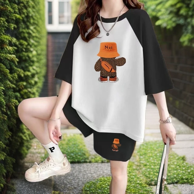 夏装搭配一整套休闲运动套装女宽松大码小个子短袖T恤短裤两件套