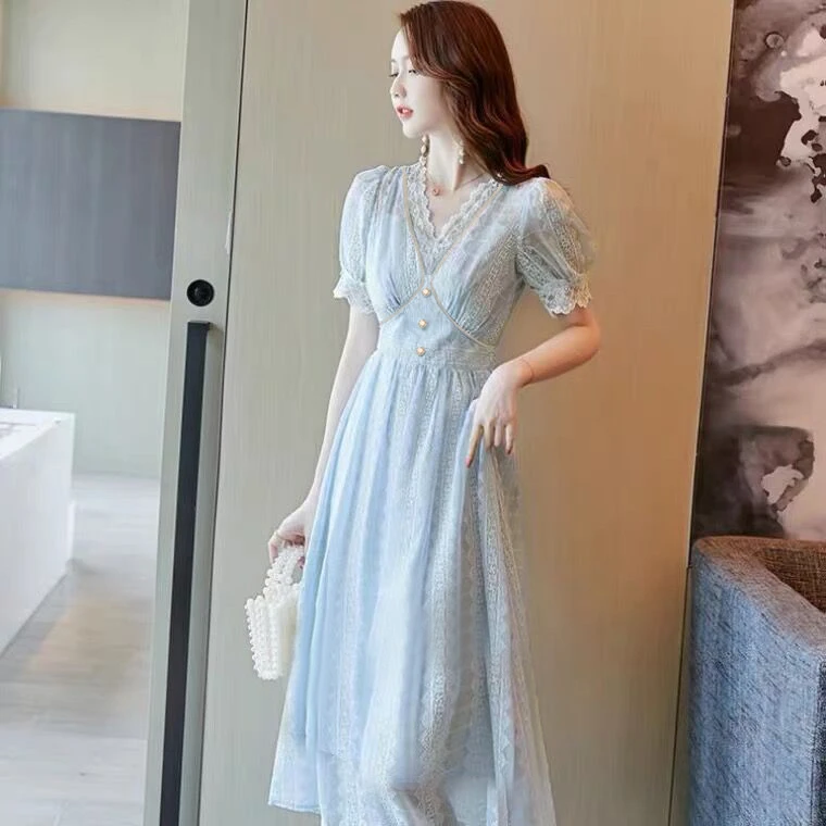 苏陌【气质女神】高端精致纯色高档法国小众桔梗收腰约会裙子长裙