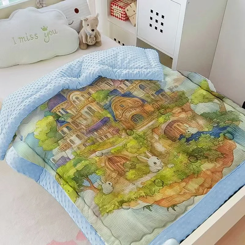 加厚数码印花婴儿豆豆被儿童秋冬款宝宝恒温小盖被幼儿园厚款被子