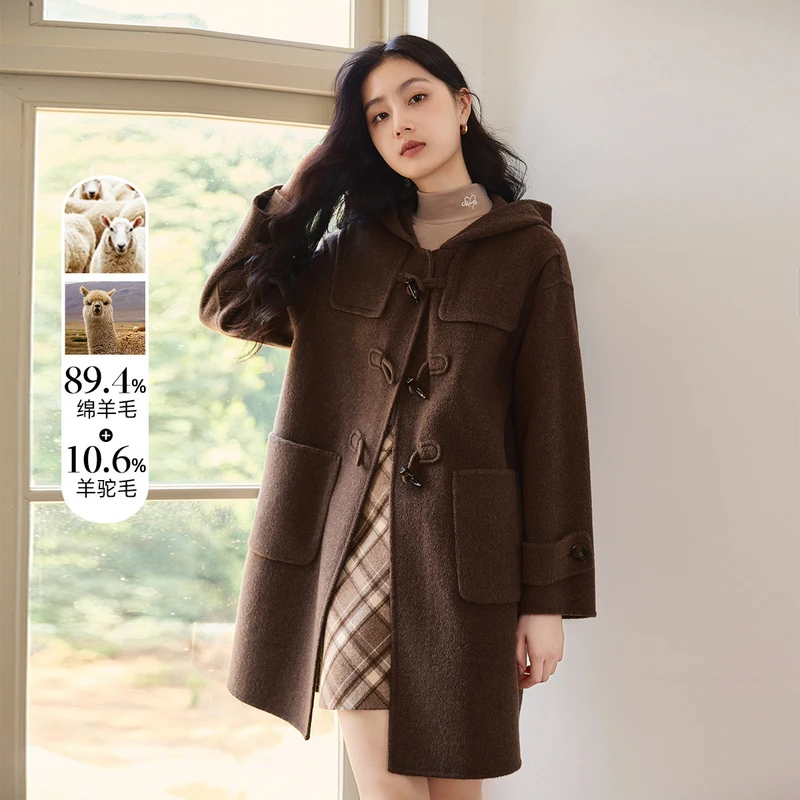 V644672毛呢外套 香影牛角扣毛呢外套24秋新款双面呢羊毛大衣女