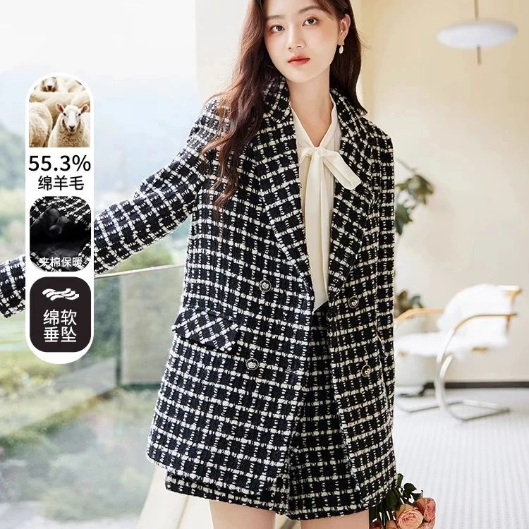 【直播专享】I834030毛呢外套 香影撞色格纹毛呢西装外套女24秋冬