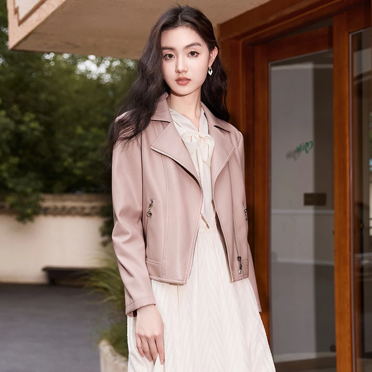 P833151粉皮外套香影【商场同款新品】外套短款小个子休薄荷曼波