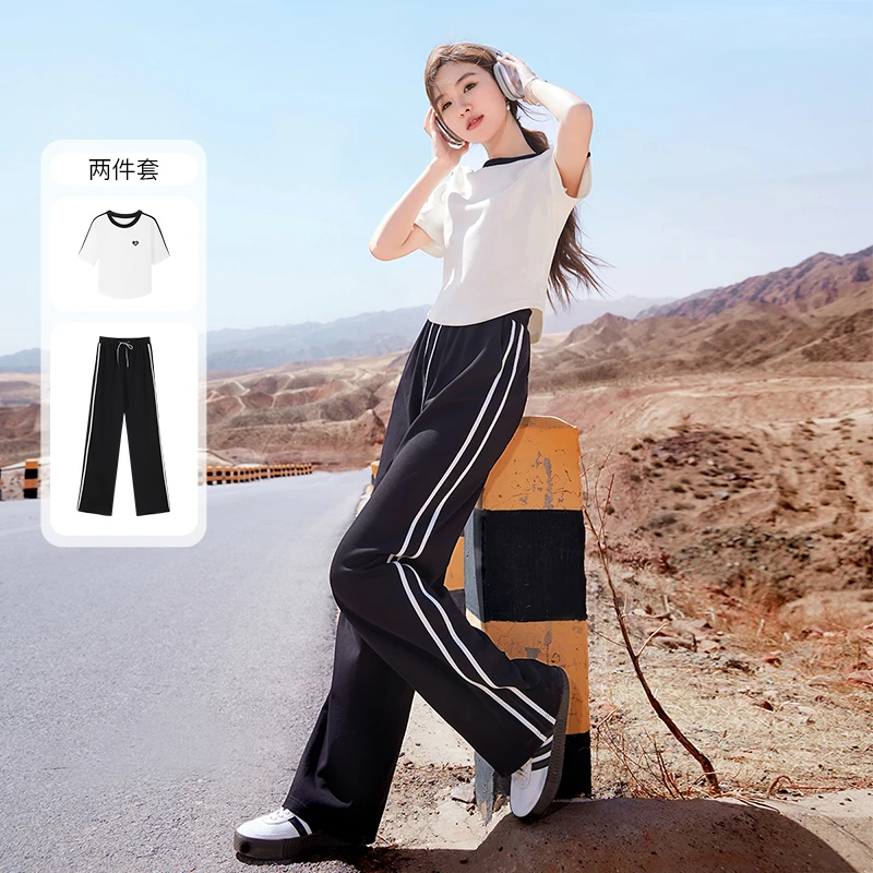 粉丝专享T832458时尚套装 香影运动套装夏季新款爱心刺绣t恤