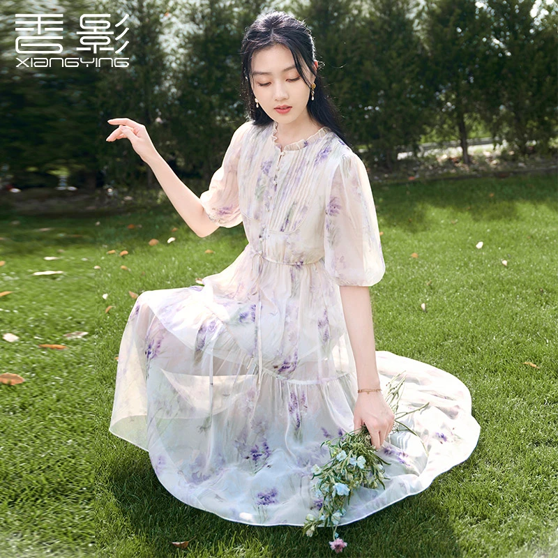 Q842415连衣裙 香影碎花连衣裙女2024夏季新款法式气质泡泡袖仙