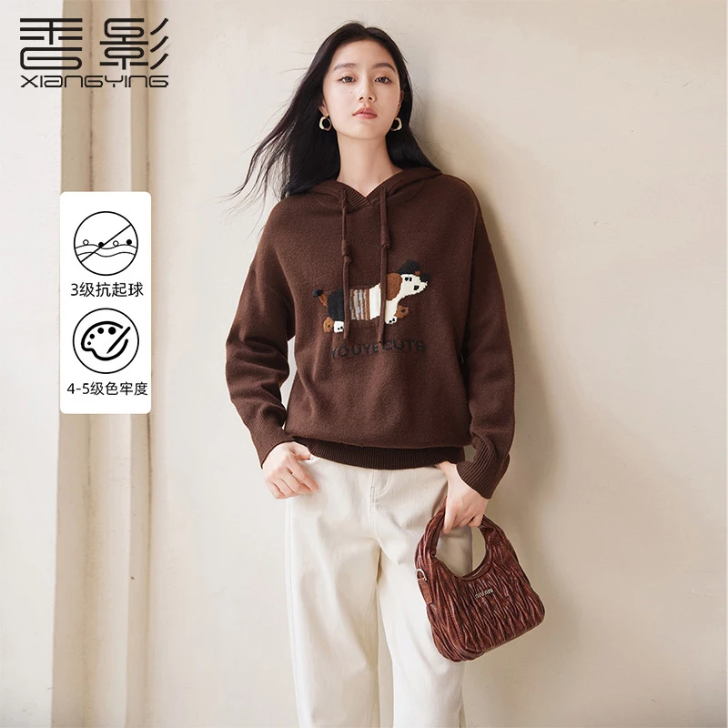 【CC王专属】N844295卫衣香影连帽针织卫衣女25秋冬季新款宽松趣