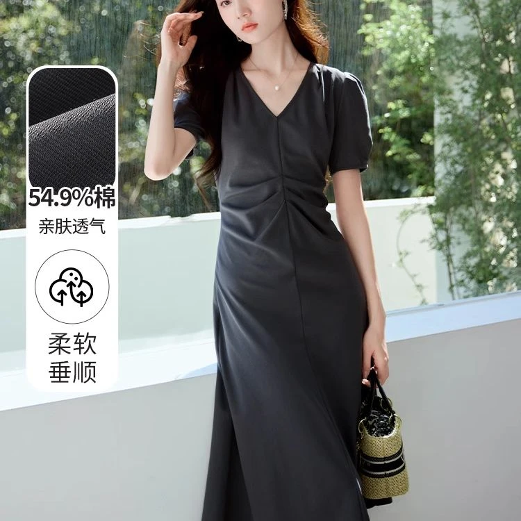 【直播专享】Q842220连衣裙 香影v领泡泡袖连衣裙女夏季新款高级