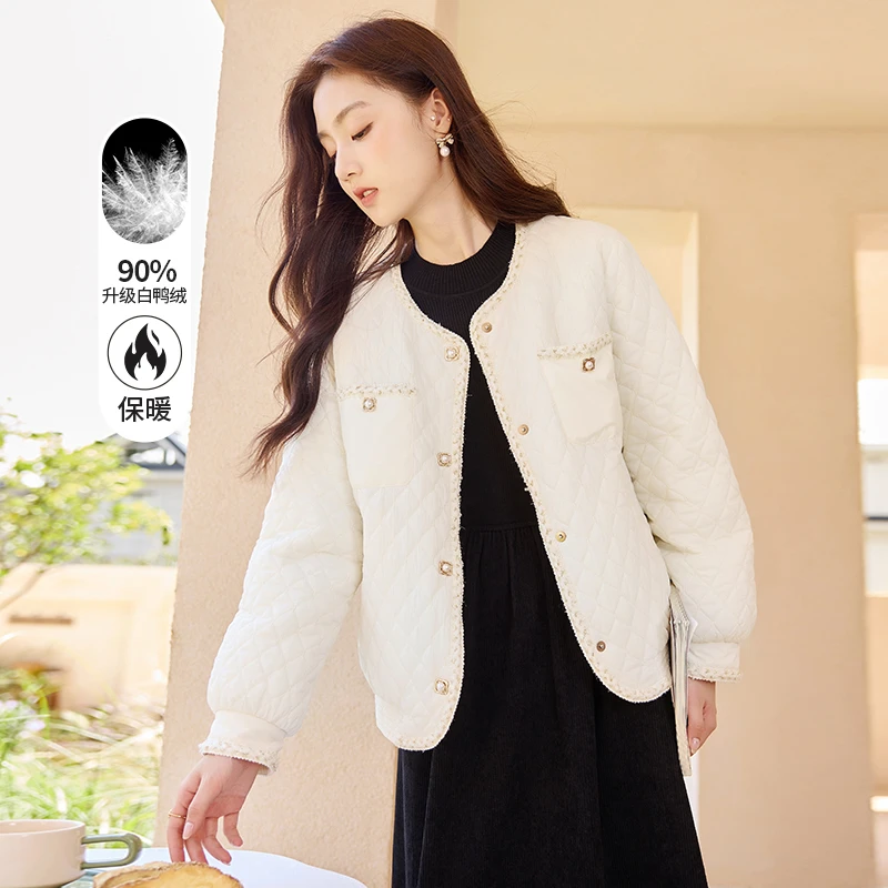 Y634776羽绒服 香影【轻热感】小香风轻薄羽绒服女短款热力感冬休闲