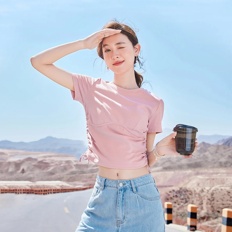 【赵老板专属】X832443 T恤 香影亲肤正肩t恤女短袖夏季新款抽绳