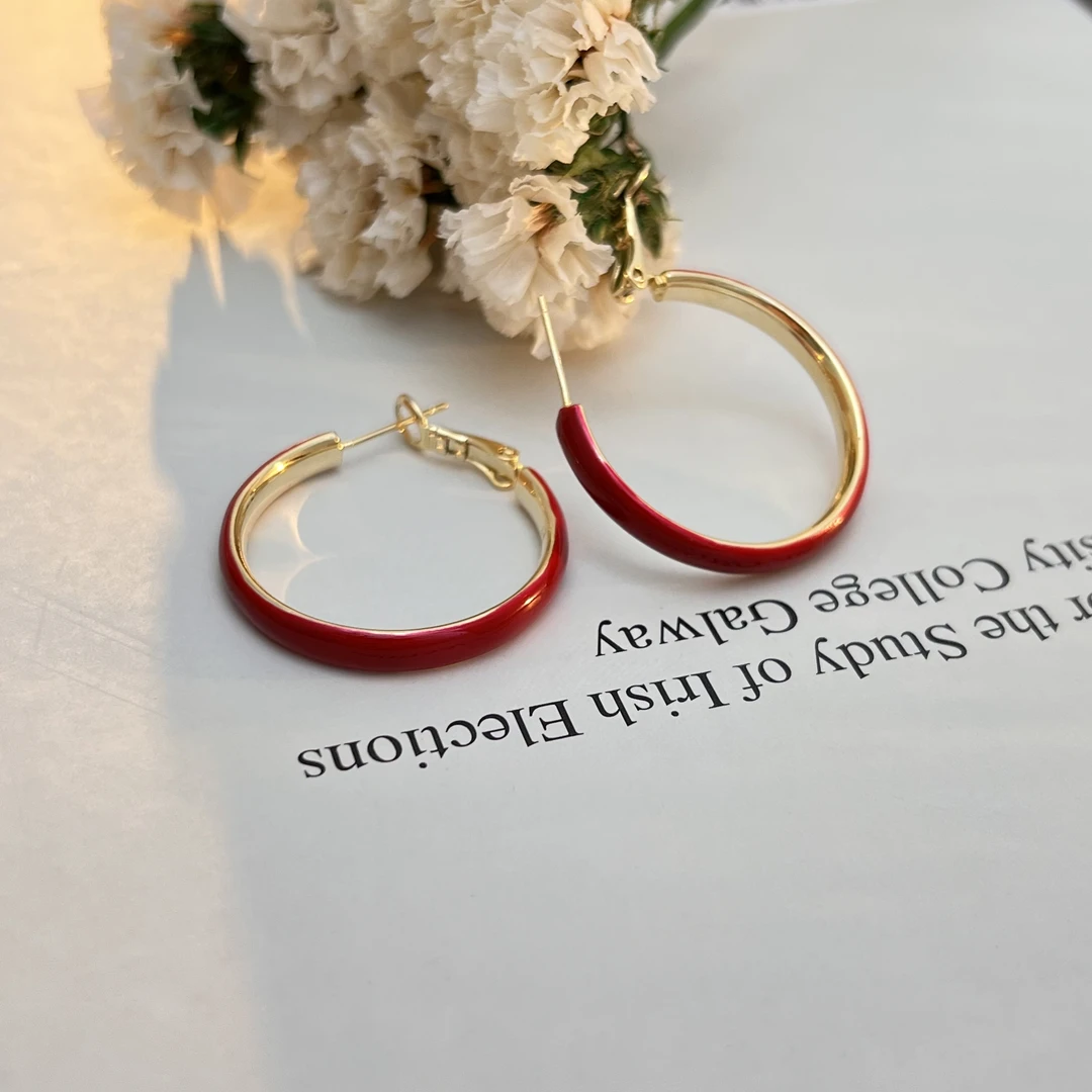 铜合金耳饰 网红冷淡风滴釉大圆环法式复古时尚高级感夸张大耳圈