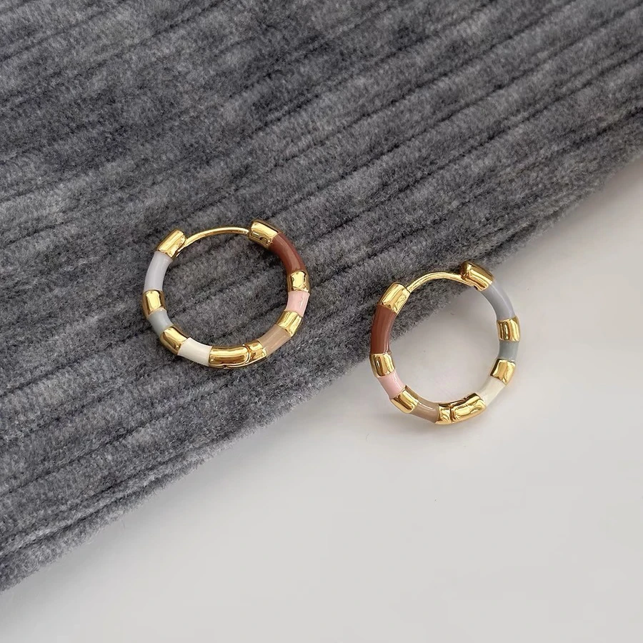 铜合金珐琅耳饰 法式复古小众设计高级感彩色珐琅滴釉耳环