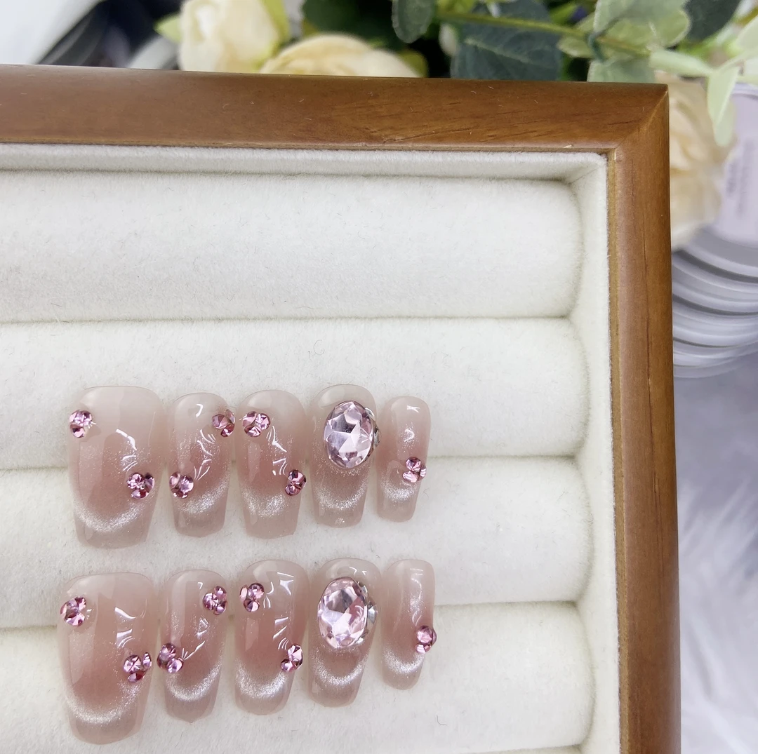 【蔷薇恋人】美少女纯欲腮红镶钻亮闪粉短T梯温柔穿戴甲