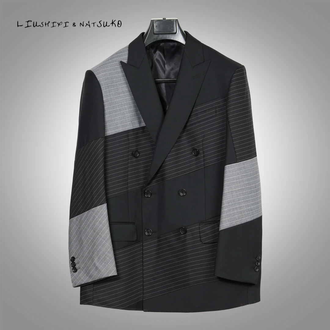 L&N高定混纺秋款时尚翻领拼接设计款男士商务休闲西装