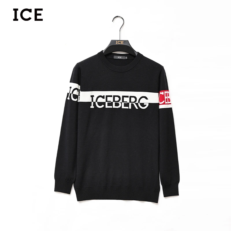 ICE新款秋冬男士高端圆领羊毛撞色LOGO休闲潮流保暖针织衫2281