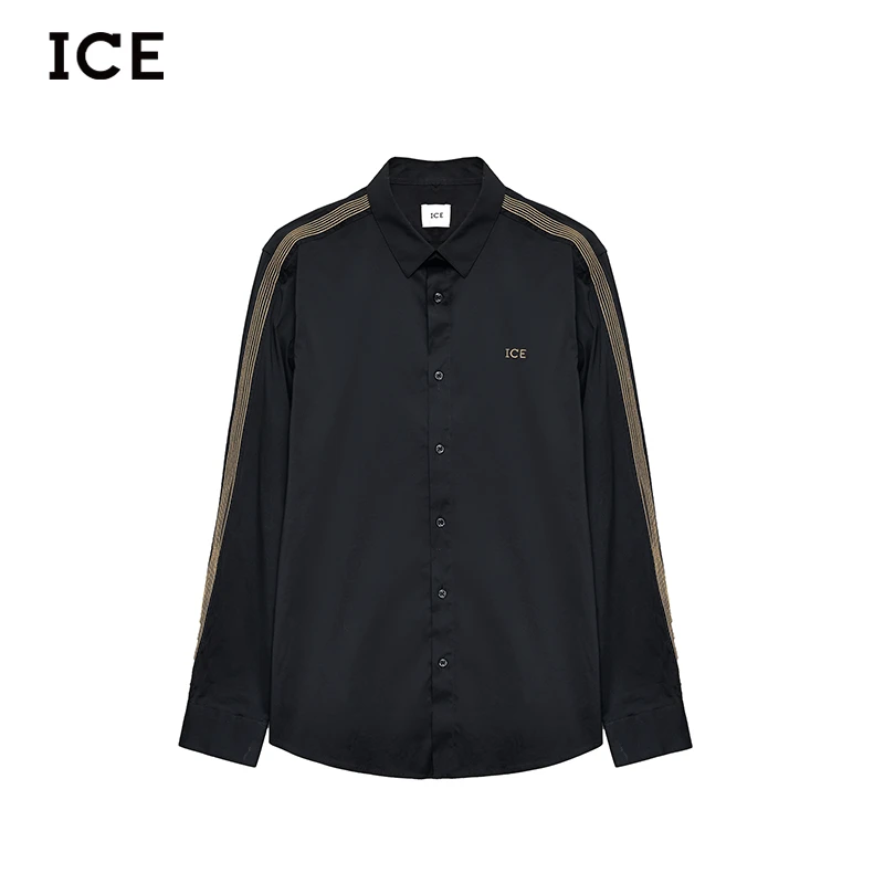 ICE专卖2023新款长袖衬衫休闲条纹春夏男款拼接衬衫 ICE23SS3205