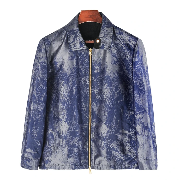 88793 银蓝-千里江山宋锦双层双面夹克桑蚕丝宋锦香云纱复古上衣