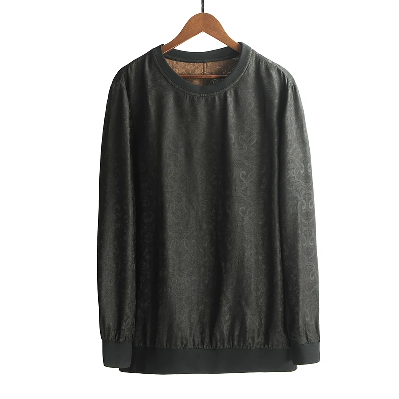 88032单面长袖T恤 桑蚕丝灯芯提花缎香云纱男士休闲宽松上衣