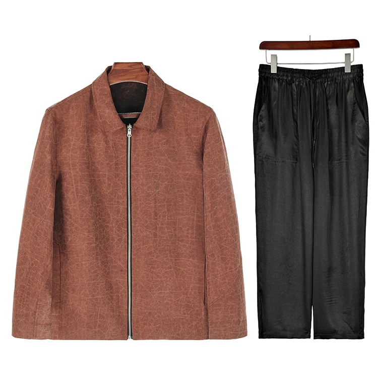 88712+88263 男士套装组合桑蚕丝龟裂纹香云纱上衣+长裤套装