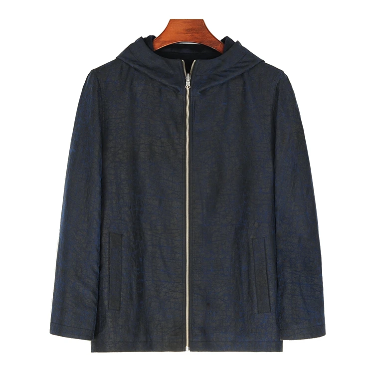 88831 男士双层双面穿连帽外套 桑蚕丝龟裂纹羊毛呢中式复古上衣