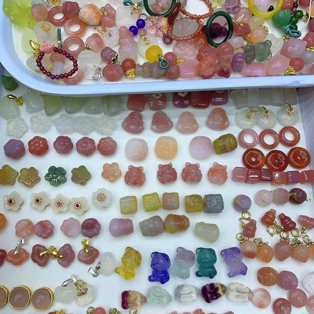 天然盐源玛瑙配件玉石水晶珠