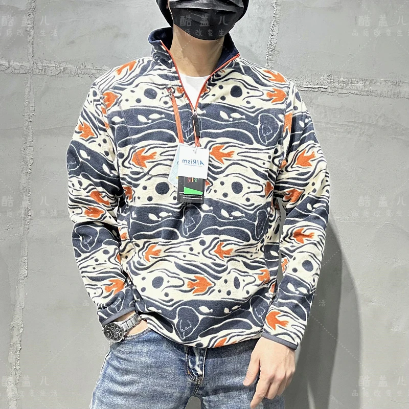 太好看了！保暖舒适！秋冬男女情侣款户外图腾半拉链立领抓绒衣外套