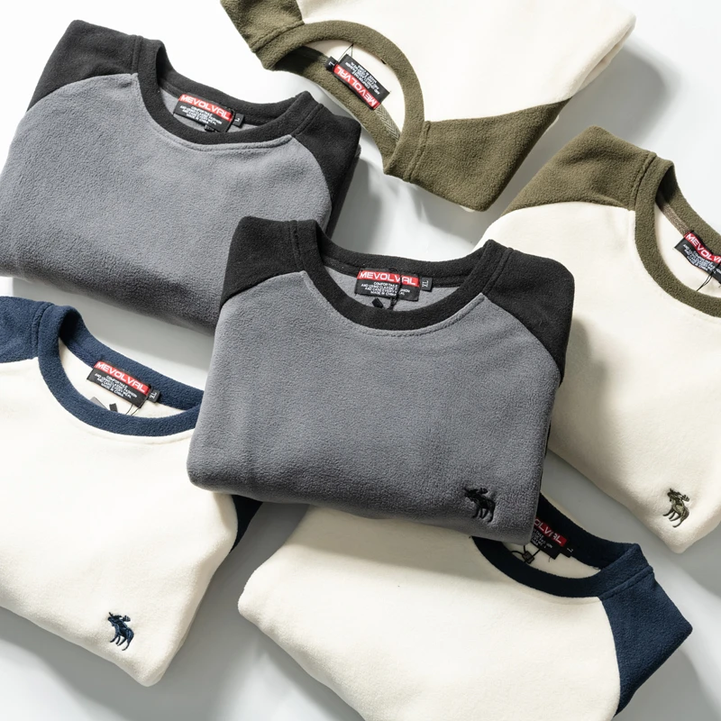 简约百搭 280G克重磅双面摇粒绒秋冬男女拼接复古卫衣打底衫长袖