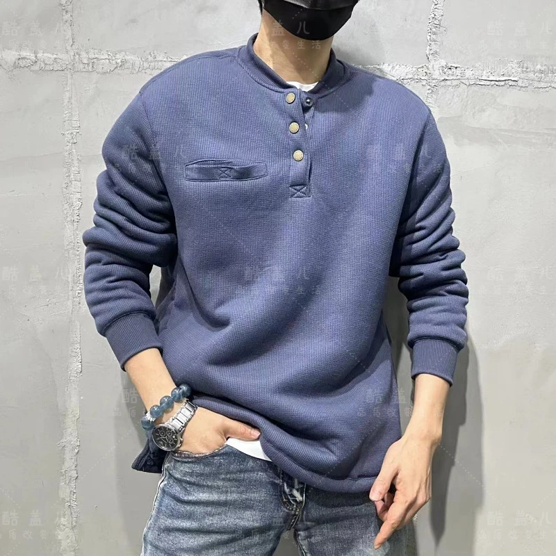 硬汉型男的选择！加绒加厚保暖防羊羔绒秋冬宽松华夫格亨利领卫衣