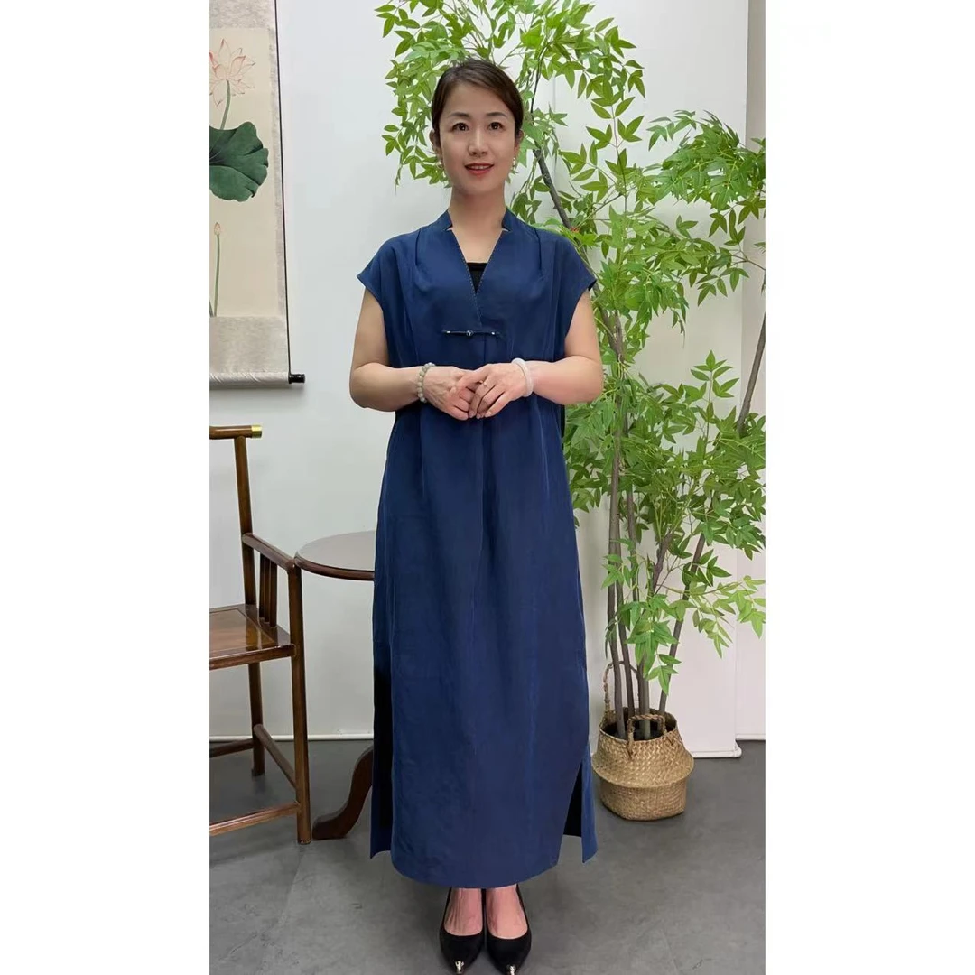 【华袍丝绸】香云纱桑蚕丝夏款时尚国风大气连衣裙JXSC-231176