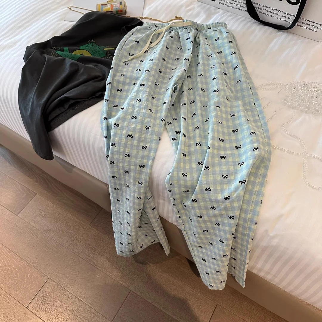 ins韩系甜美睡衣女夏款2024年新款大码短袖长裤宽松家居服套装夏