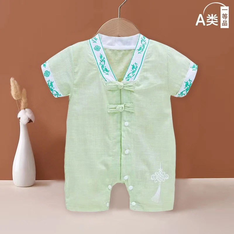 婴儿衣服夏季薄款连体衣短袖洋气宝宝哈衣爬服新生儿衣服超萌夏装
