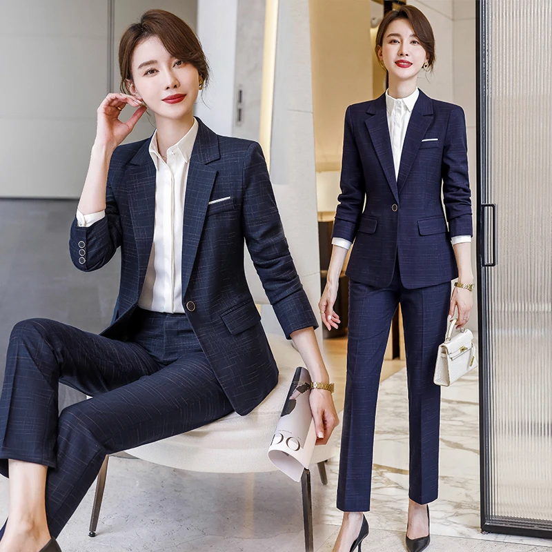 职业装格子西装女总裁工作服高端气质修身春秋英伦风时尚正装861