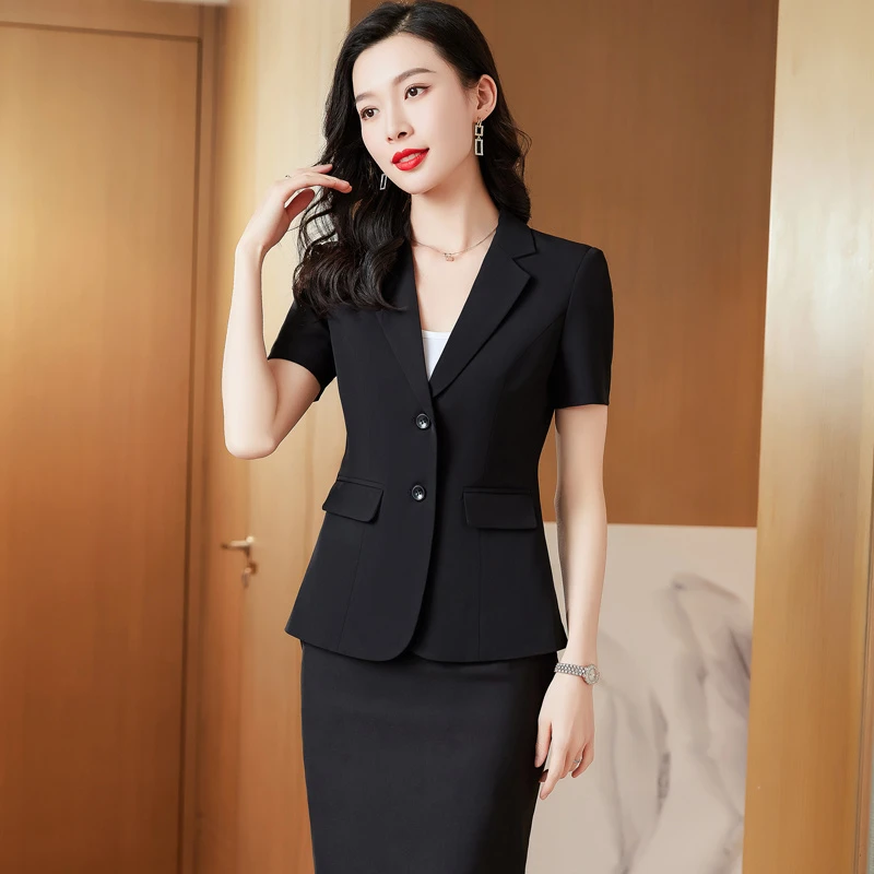 职业装女正装薄款女神范修身西装套裙新款酒店前台工作装西服8054