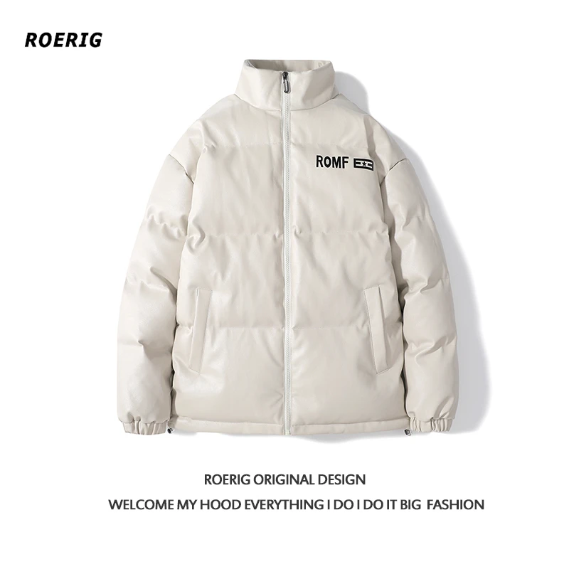 PU皮棉衣男美式潮牌ins高级感秋冬加厚保暖面包服情侣装外套立领