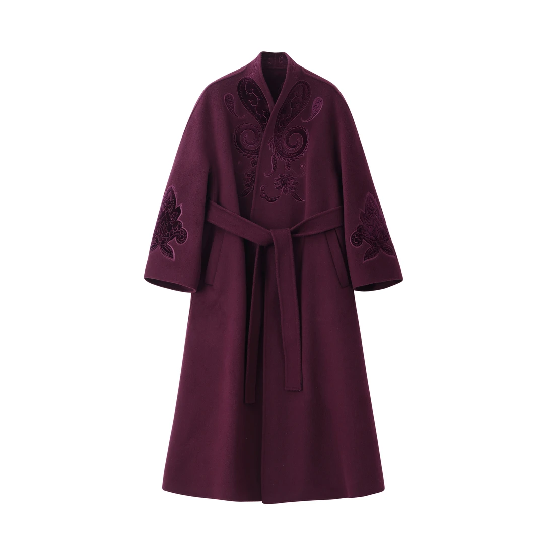 【PUHUA-朴婳】2025新品新中式国风立体刺绣花双面呢羊毛大衣 530