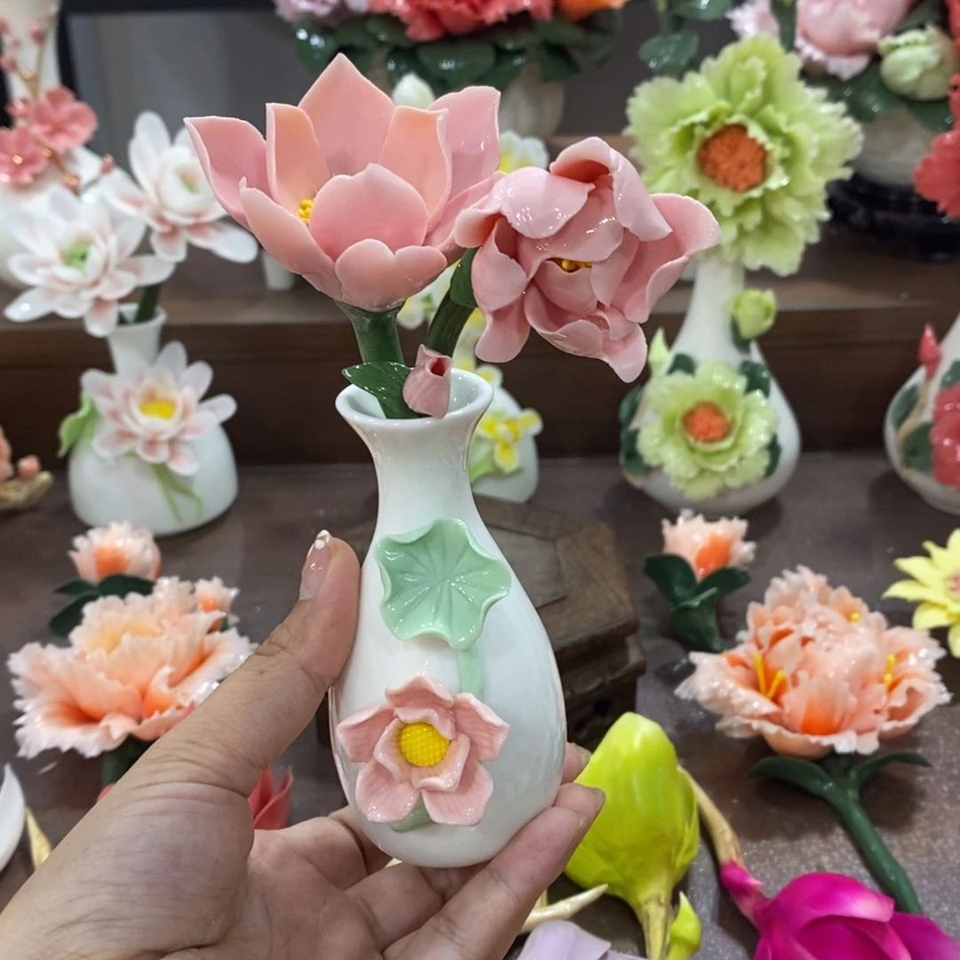 摆件陶瓷手工花摆件