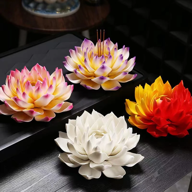 新中式陶瓷纯手工制作莲花系列清雅桌面摆件香道摆件家居装饰摆件