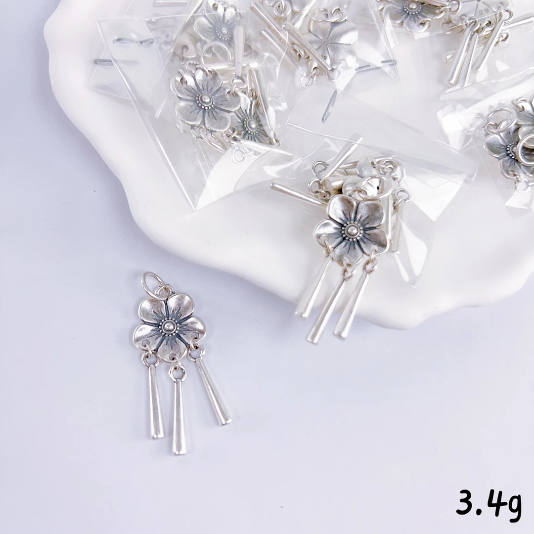 吊坠足银 足银990花朵吊长款水滴吊坠配饰首饰饰品约3.3g