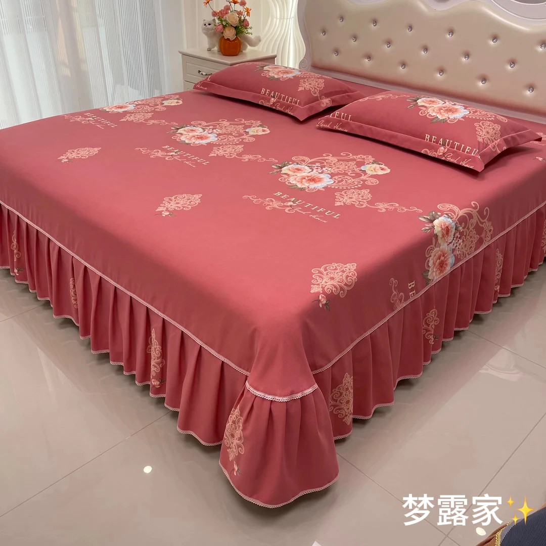 梦露家爱莎花园大床床裙（裙边和枕套花色随机）